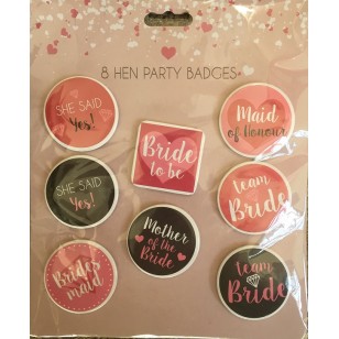 Hen Party Pink & Black 8 Badge Pack